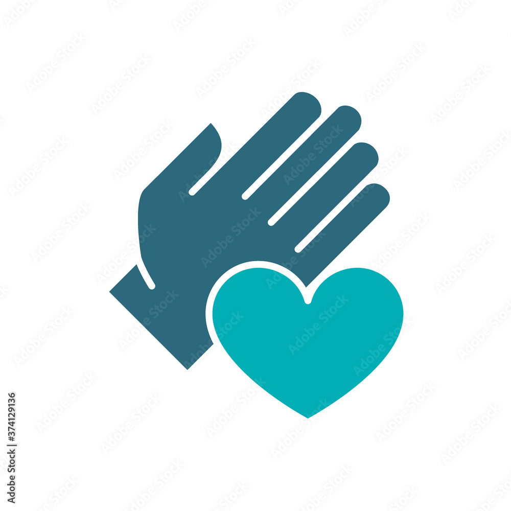 Human hand with heart colored icon. Charity, donation, like symbol Human hand with heart colored icon. Charity, donation, like symbol