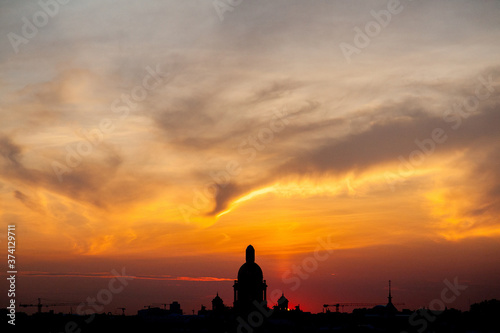 Sunset cityscape of saint petersburg with view of Saint Isaac's cathedral