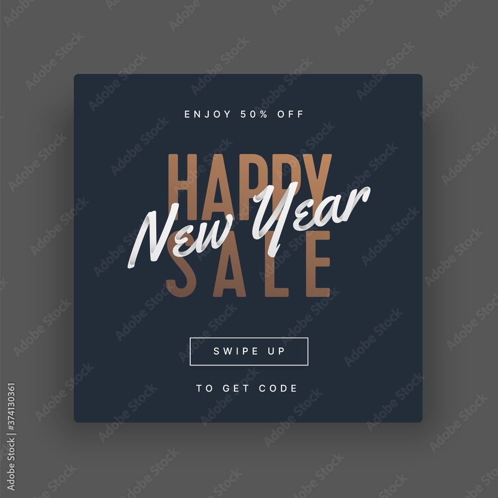 Fototapeta premium Happy New Year 2021 and Merry Christmas sale stories template for social media. Vector illustration with gold lettering for flyer, banner, invitation card or instagram.