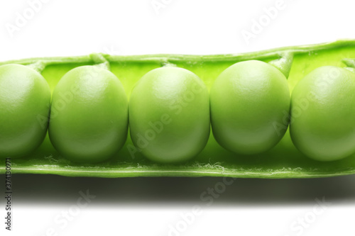 Tasty fresh peas on white background, closeup