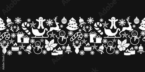 Christmas stencil seamless border. Deer, christmas ball, sledge, bell, candle, sweet, gift etc. Vector stock illlustration. EPS 10