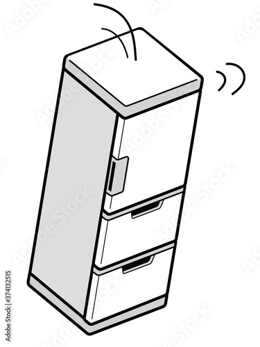 地震で倒れそうになる冷蔵庫