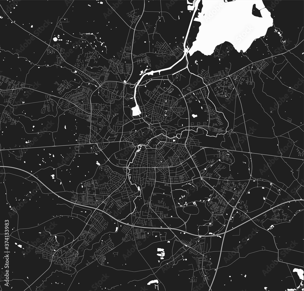 Urban city map of Odense. Vector poster. Grayscale street map.