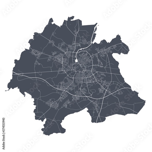 Odense map. Detailed map of Odense city poster with streets. Dark vector.