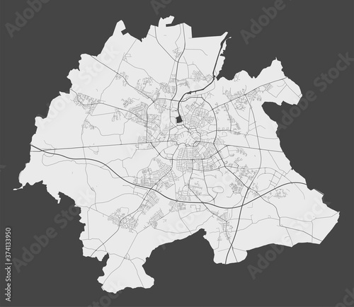 Odense map. Detailed map of Odense city poster with streets, water.