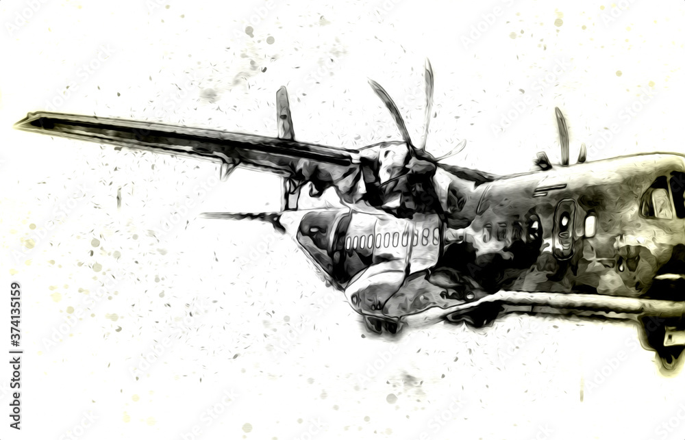 Fototapeta American jet fighter aircraft drawing illustration art vintage