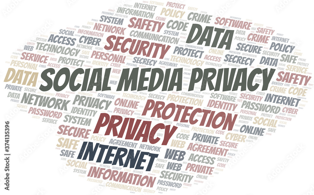 Social Media Privacy vector word cloud, made with text only.