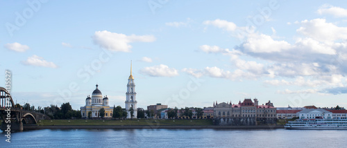 landscape with the image of Volga embankment in Rybinsk  Russia at sunrise