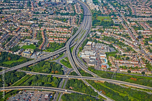 Aerial view of the M11 and North Circular interchange between Woodford and Snaresbrook in North London photo