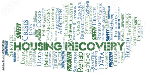 Housing Recovery vector word cloud, made with text only.