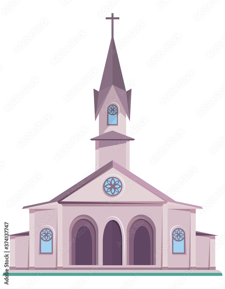 Classical catholic church. Object of architecture in cartoon style.