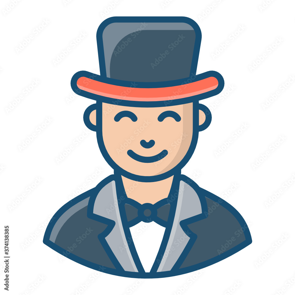 Man wearing hat, magician flat vector style 
