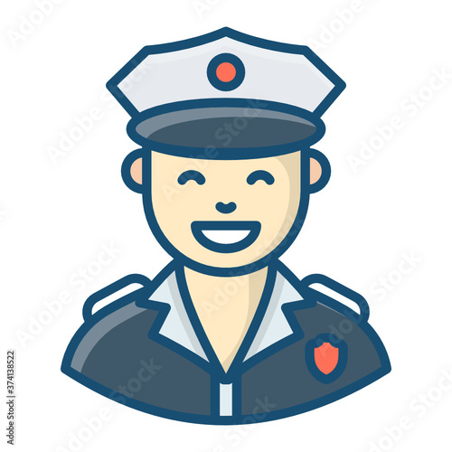 
Police officer with hat, flat vector style 
