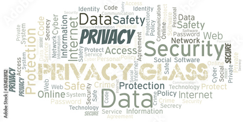 Privacy Glass vector word cloud, made with text only.