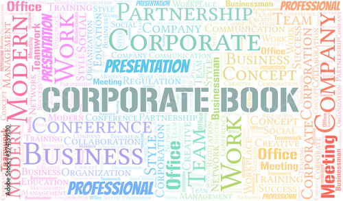 Corporate Book vector word cloud, made with text only.
