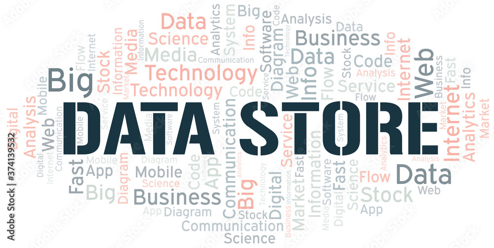 Fototapeta premium Data Store vector word cloud, made with text only.