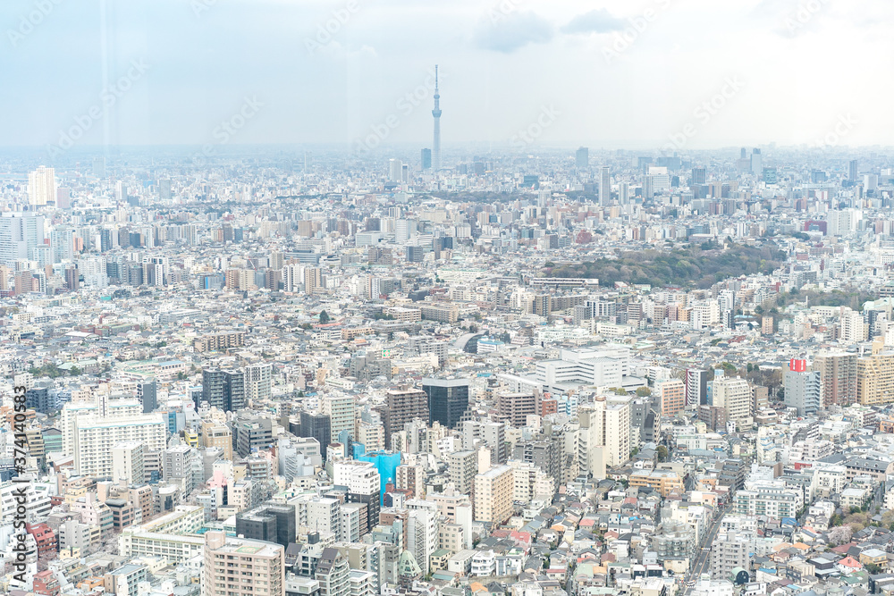 Tokyo, Japan - Mar 28, 2019:Asia business concept for real estate and corporate construction - panoramic modern city skyline aerial view of Ikebukuro in tokyo, Japan