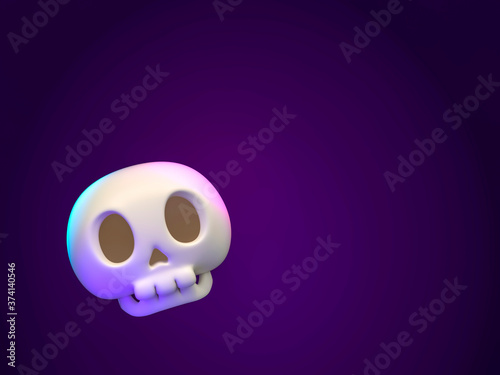 Halloween human skull on dark violet background 3d rendering. 3d illustration skull for celebration Halloween event template minimal style concept. photo