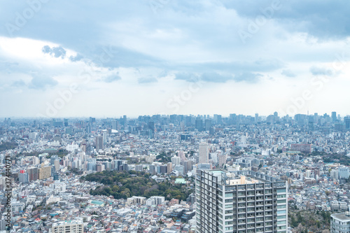 Tokyo  Japan - Mar 28  2019 Asia business concept for real estate and corporate construction - panoramic modern city skyline aerial view of Ikebukuro in tokyo  Japan