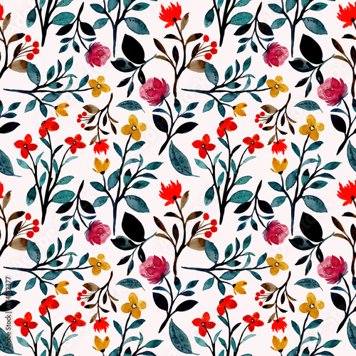 Colorful wild floral watercolor seamless pattern