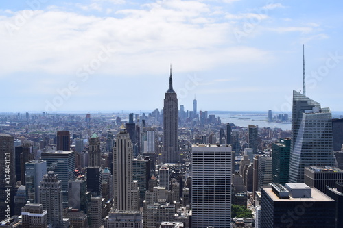 New York Manhattan skyline from Top of the Rock observation deck  panoramic view in a sunny day on NY City  USA