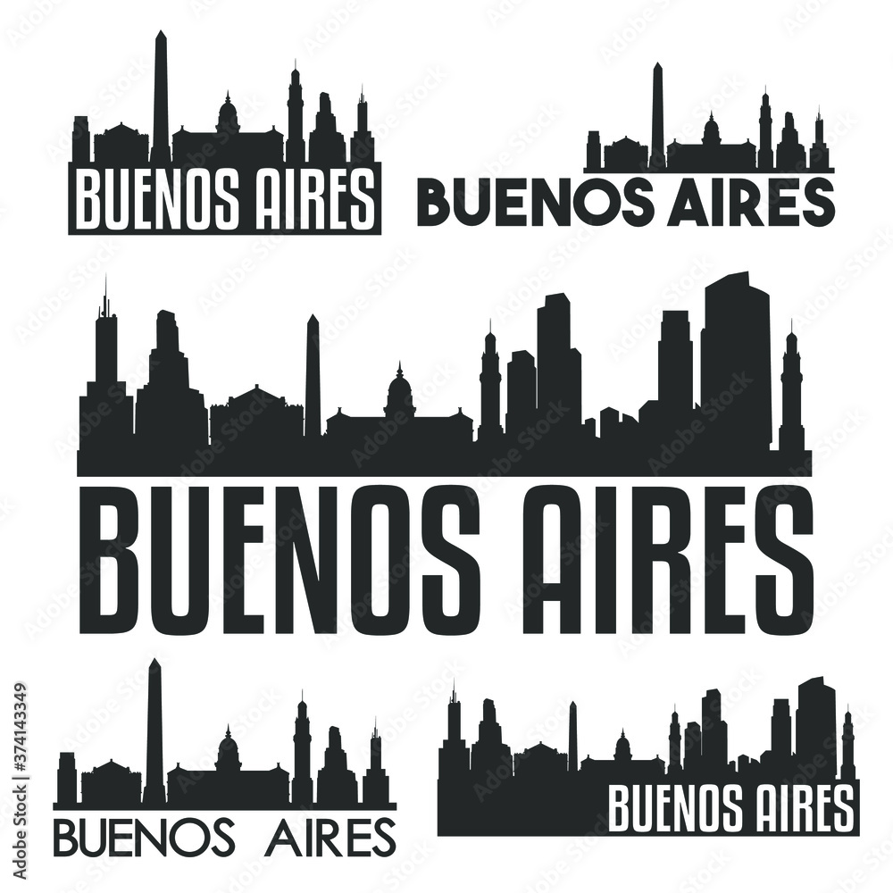 Buenos Aires Argentina Flat Icon Skyline Vector Silhouette Design Set Landmark Collection.