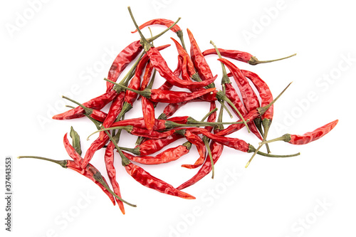 Dried red chilli on white background