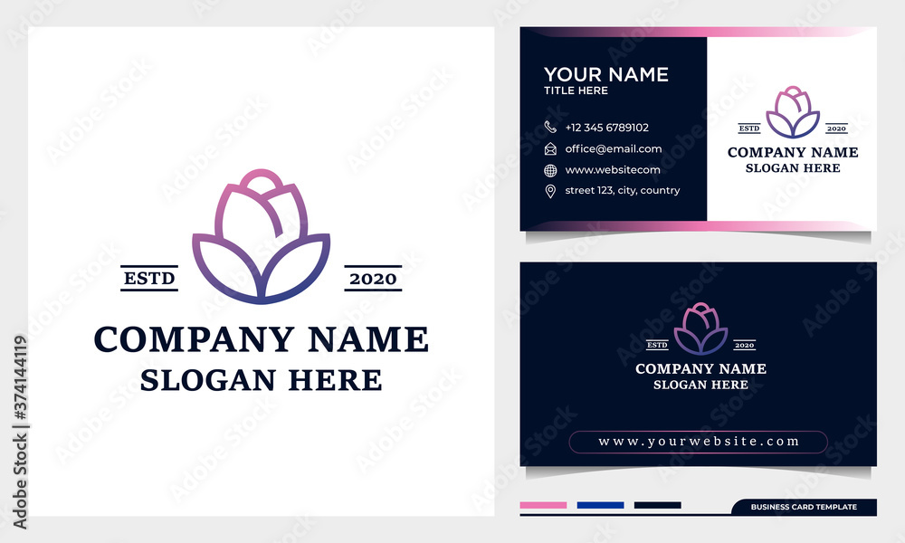 Fototapeta premium Minimalist Elegant Rose flower logo design, beauty spa or cosmetics logo with business card template