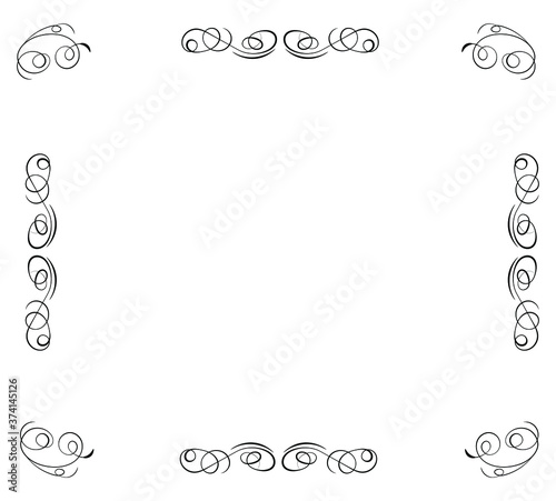 Vector filigree blank frame, calligraphic border, old movie retro style.
