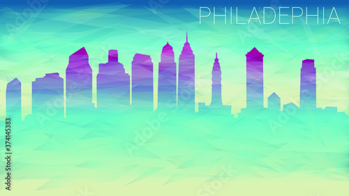 Philadelphia Pennsylvania City USA. Broken Glass Abstract Geometric Dynamic Textured. Banner Background. Colorful Shape Composition.