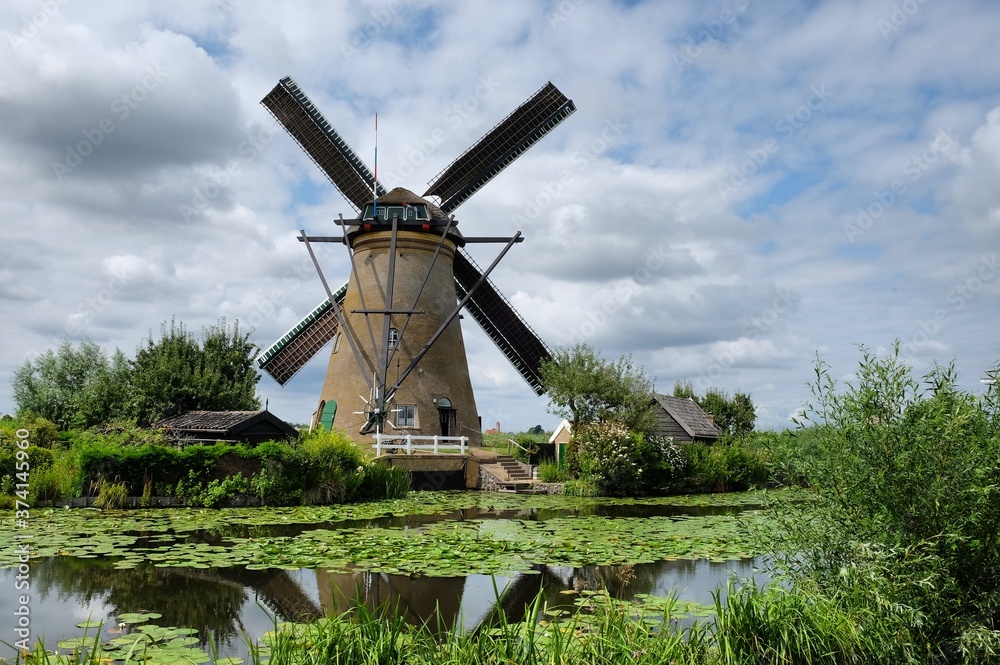 Windmills at Kinderdijk, South Holland on a summer's day