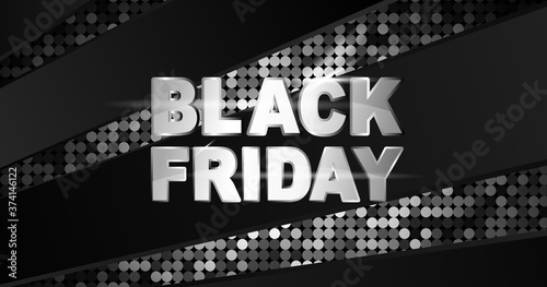 Black Friday sale event banner. Black  background with silver glitter. Vector illustration.