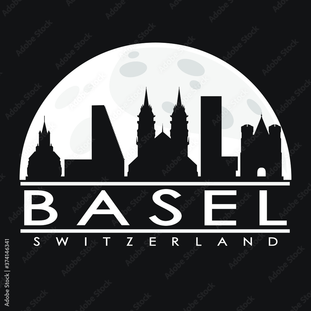 Basel Flat Icon Skyline Silhouette Design City Vector Art Famous Buildings.