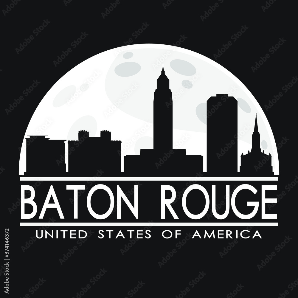 Baton Rouge Full Moon Night Skyline Silhouette Design City Vector Art.