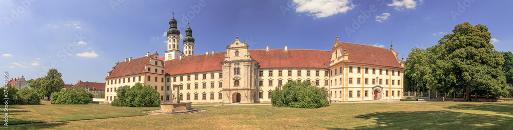 Panoramic view to the Marchtal abbey in Obermarchtal along the Danube bike trail