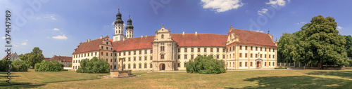 Panoramic view to the Marchtal abbey in Obermarchtal along the Danube bike trail