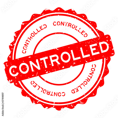 Grunge red controlled word round rubber seal stamp on white background
