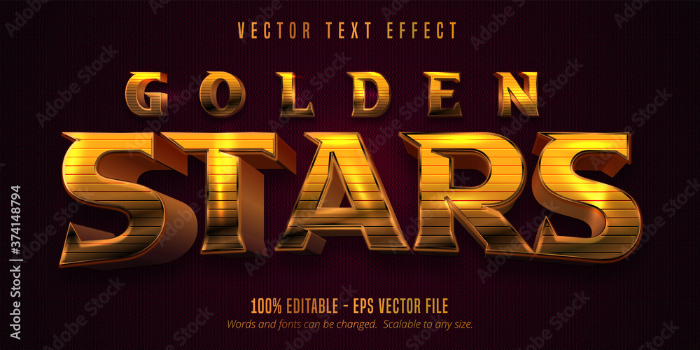 Golden stars text, shiny golden style editable text effect - obrazy, fototapety, plakaty 