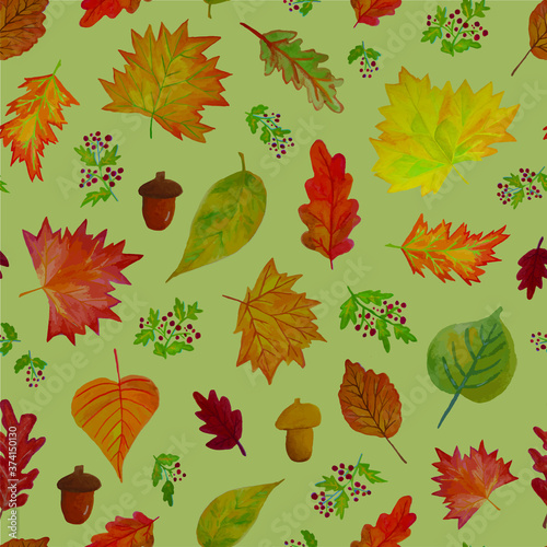 Riches of Autumn seamless pattern pale green