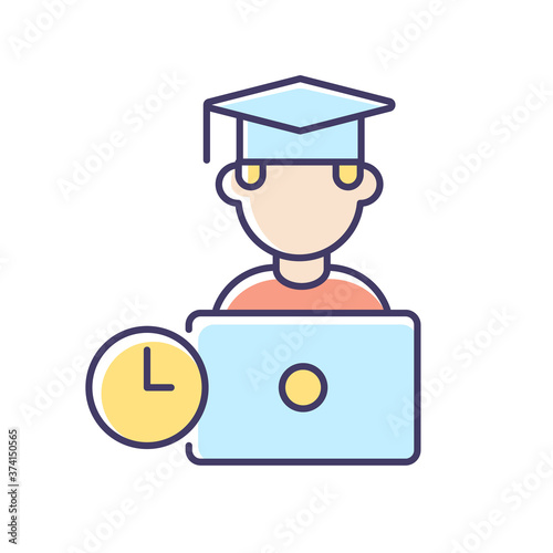 Remote education RGB color icon. Online training courses, e learning. Distant vocational education. Internet business school graduate isolated vector illustration