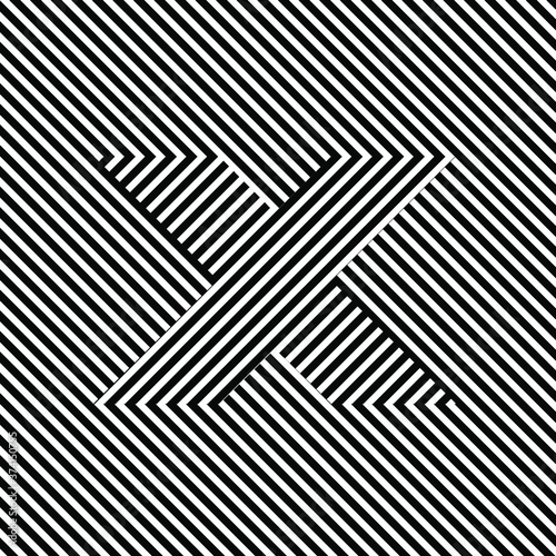 Letra X Efecto Optico. Letra X  en blanco y negro. Alfabeto de ilusión óptica.