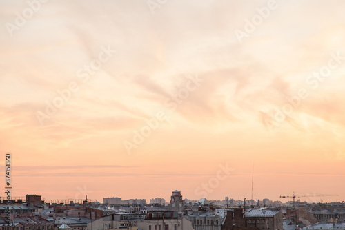 Sunset rooftop cityscape of Saint Petersburg