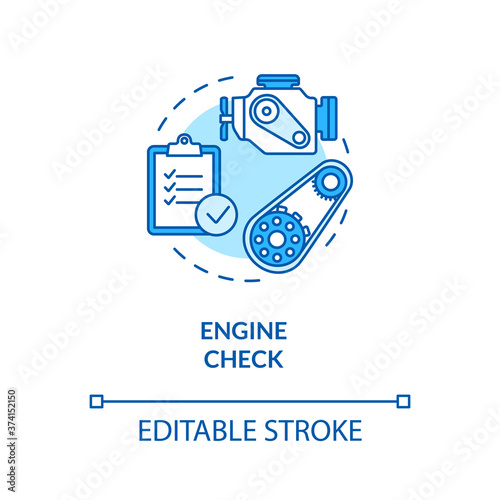 Engine check concept icon. Engine oil color and level measurement idea thin line illustration. Major vehicle service checklist. Vector isolated outline RGB color drawing. Editable stroke
