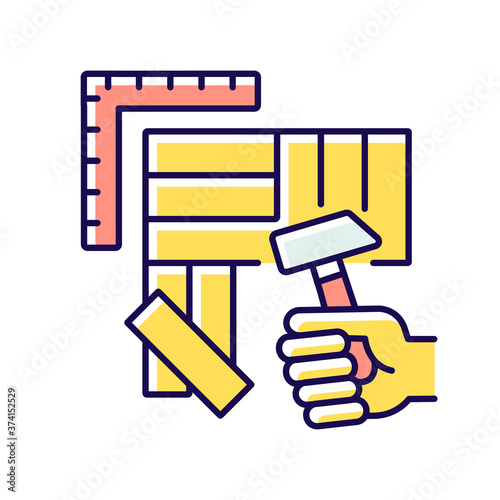Flooring RGB color icon. Laminate and hardwood panels. Indoor renovation. Room decoration process. Flooring installation. Home remodeling and improvements. Isolated vector illustration