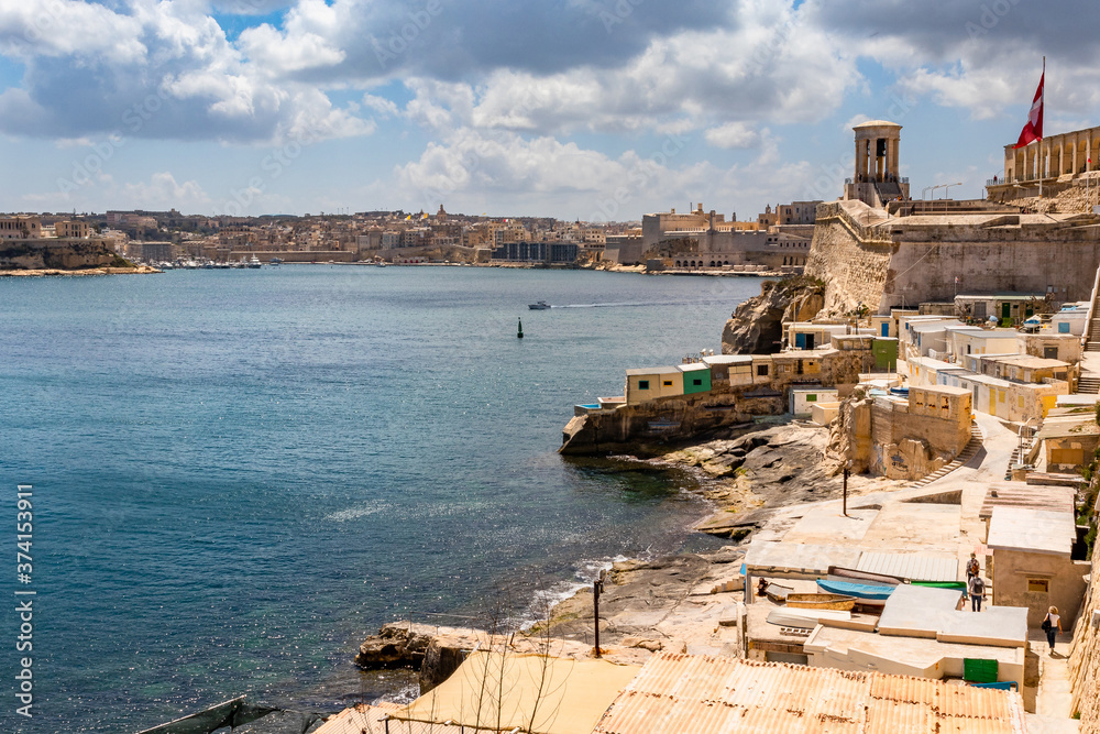 Valletta is the current capital of Malta. A view on the bay and the Grand Harbour. 