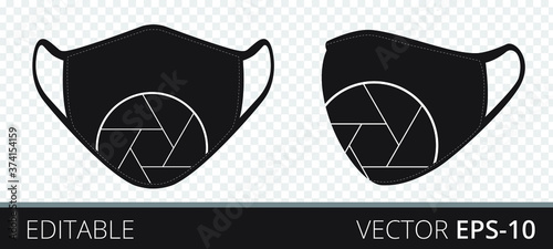 Set medical mask with patterned fabrics to protect against infection, polluted air and transmission of coronavirus covid-19. Vector illustration. Isolated on transparent background.