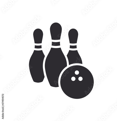 Bowling pins with ball icon. Bowling game. Bowling ball and pin icon. Simple icon skittles with ball. Logo template. Bowling club, tournaments. Sport icon. Transparent background.