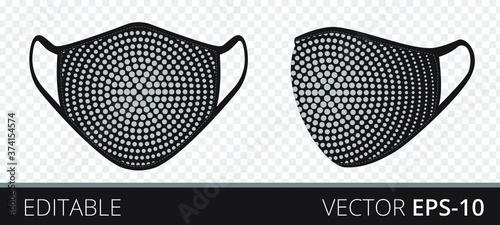 Set medical mask with patterned fabrics to protect against infection, polluted air and transmission of coronavirus covid-19. Vector illustration. Isolated on transparent background.