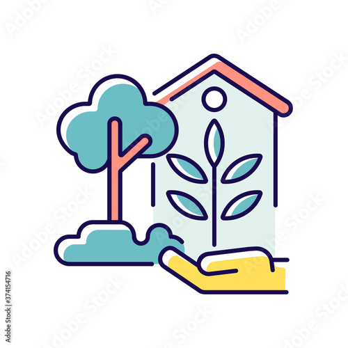 Garden decoration RGB color icon. Outdoor ornaments. Residential tree garden. Backyard decorating. Landscaping. Home improvements and maintenance. Isolated vector illustration