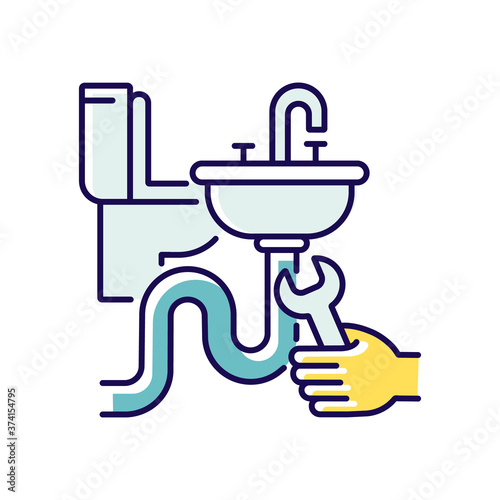 Plumbing installation RGB color icon. Home plumbing. Renovation and repair. Toilet and sink installations. Construction process. Home maintenance. Isolated vector illustration